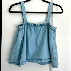 EUC Jack by BB Dakota sleeveless blue chambray crop top. Size small